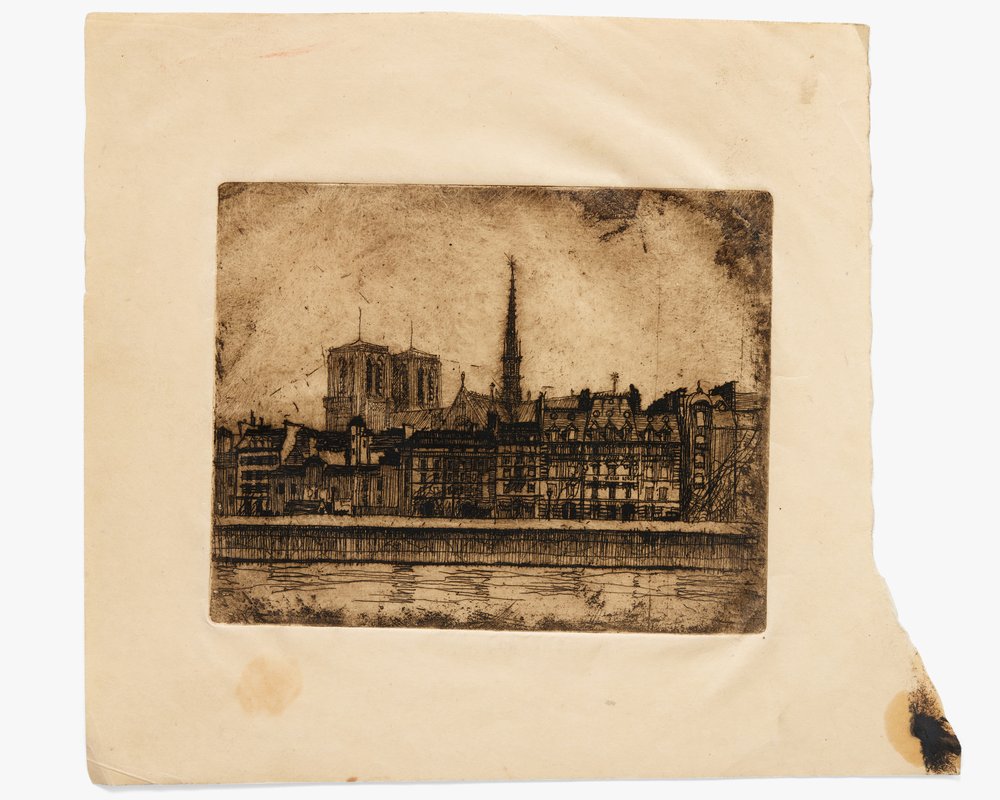 Etching of Notre-Dame de Paris, Paris, France