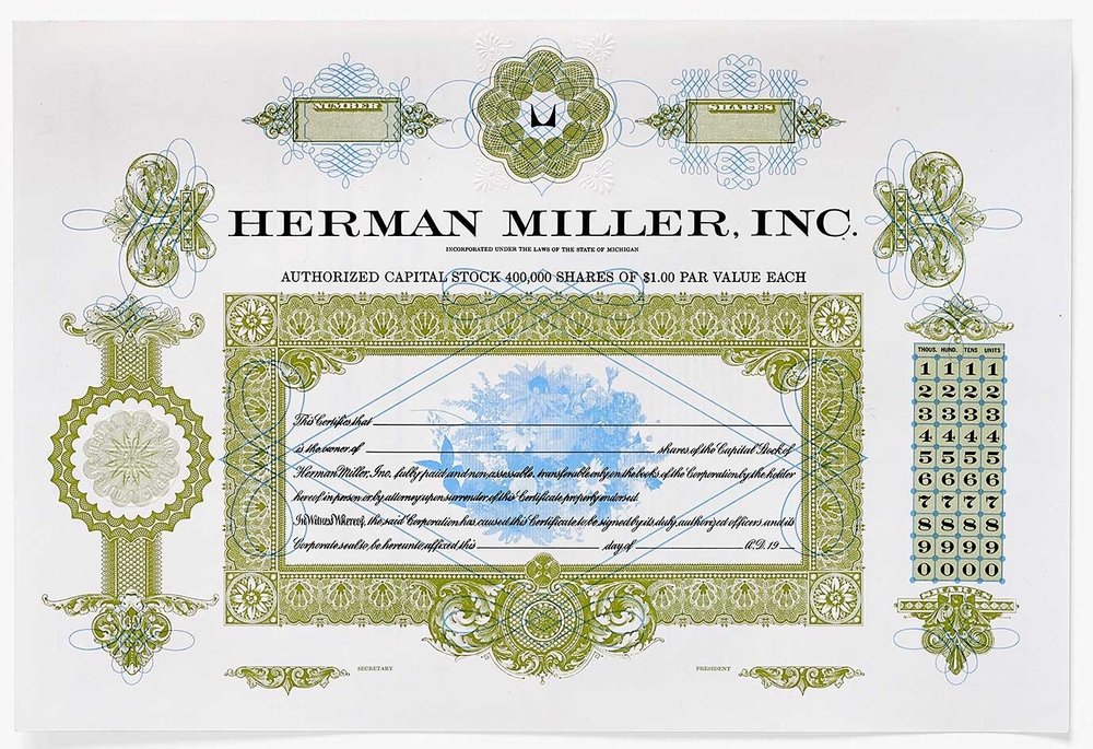 Herman Miller, Inc. Stock Certificate