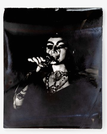 Photograph of Steinberg Drawing Projected onto Hedda Sterne with Glass